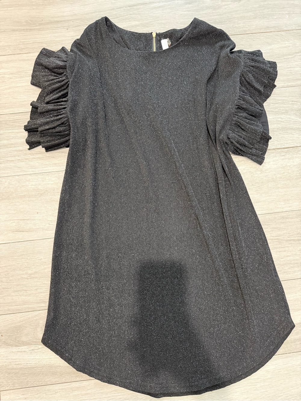 Sparkle Black Midi Dress with Ruffle Short Sleeves